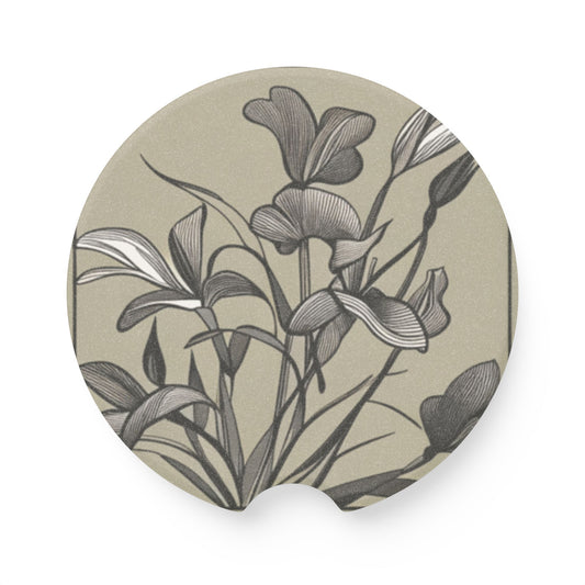 Vase Lily Soapstone Car Coaster Lily Line-drawing Absorbent Drink Holder for Car Vehicle Interior Decor