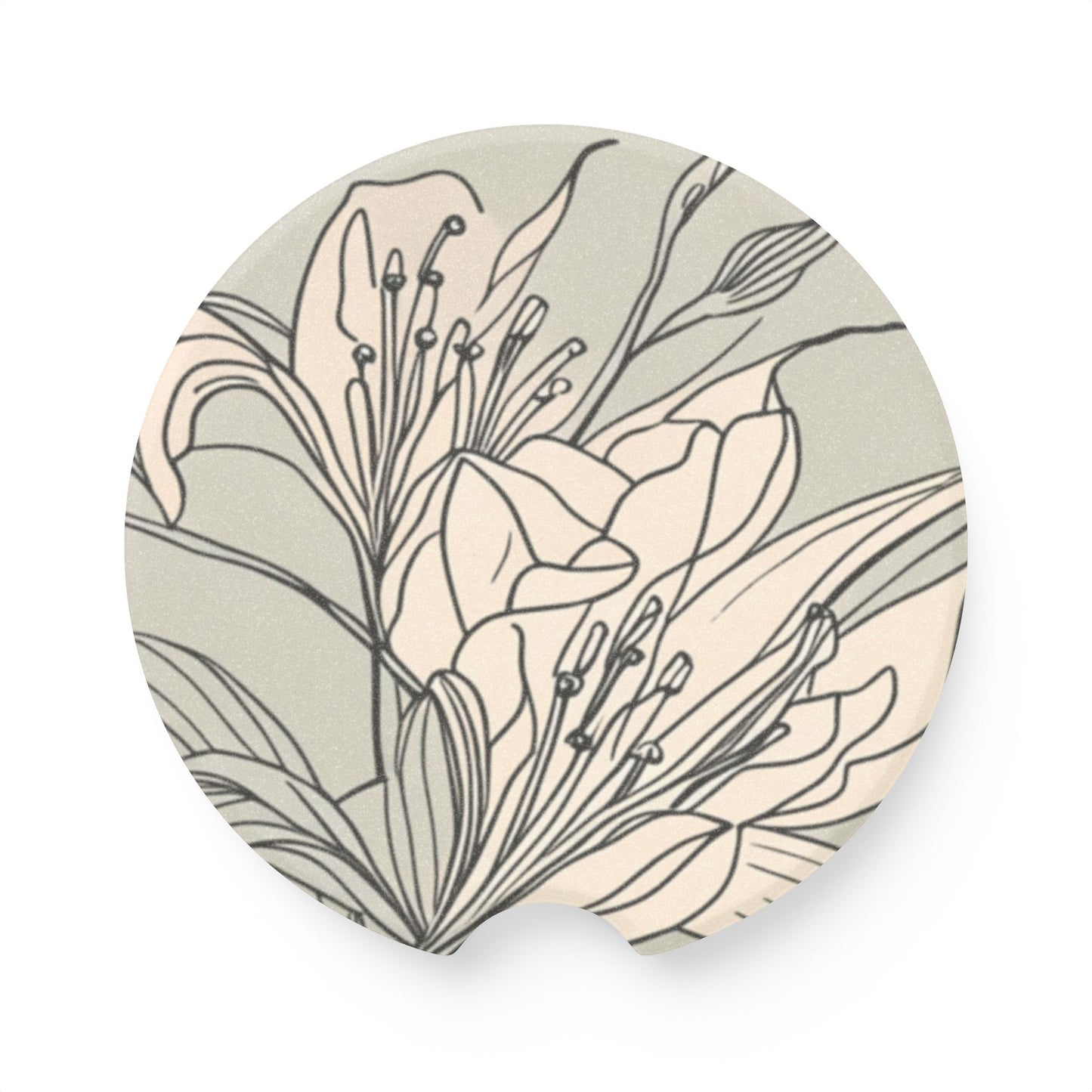 Lilies Soapstone Car Coaster Line-drawing Absorbent Drink Holder for Car, Vehicle Interior Decor